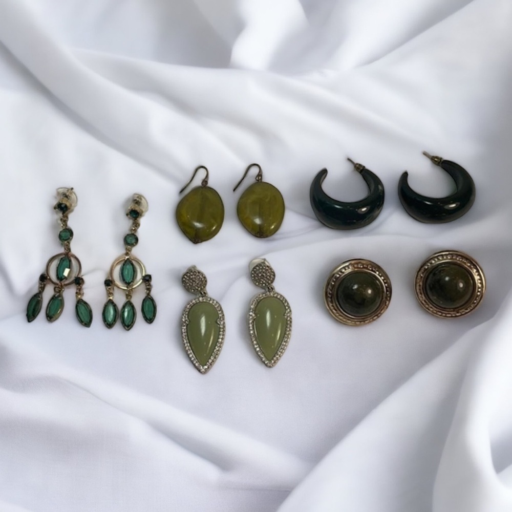 Lot of 5 Vintage 1980s Green Earrings